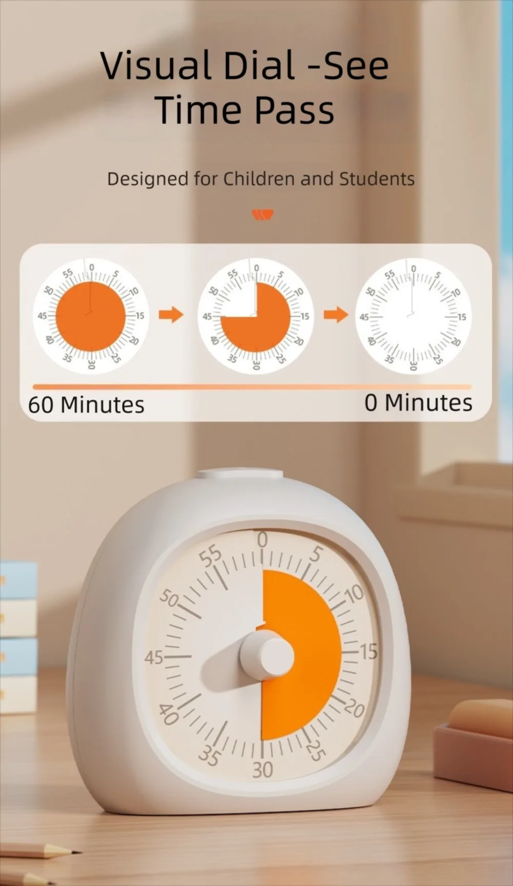 Portable Plastic Visual Timer 60 Minute Silent Countdown Timer Focus Aid Study Timer Kids Study