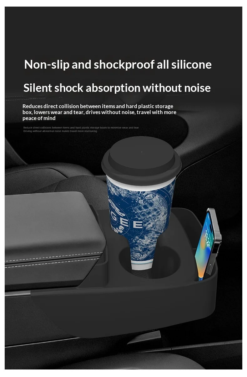 For Tesla Model Y Standard 2025+ Upgrade Silicone Central Control Water Cup Holder Tray Storage Box Car Interior Accessories