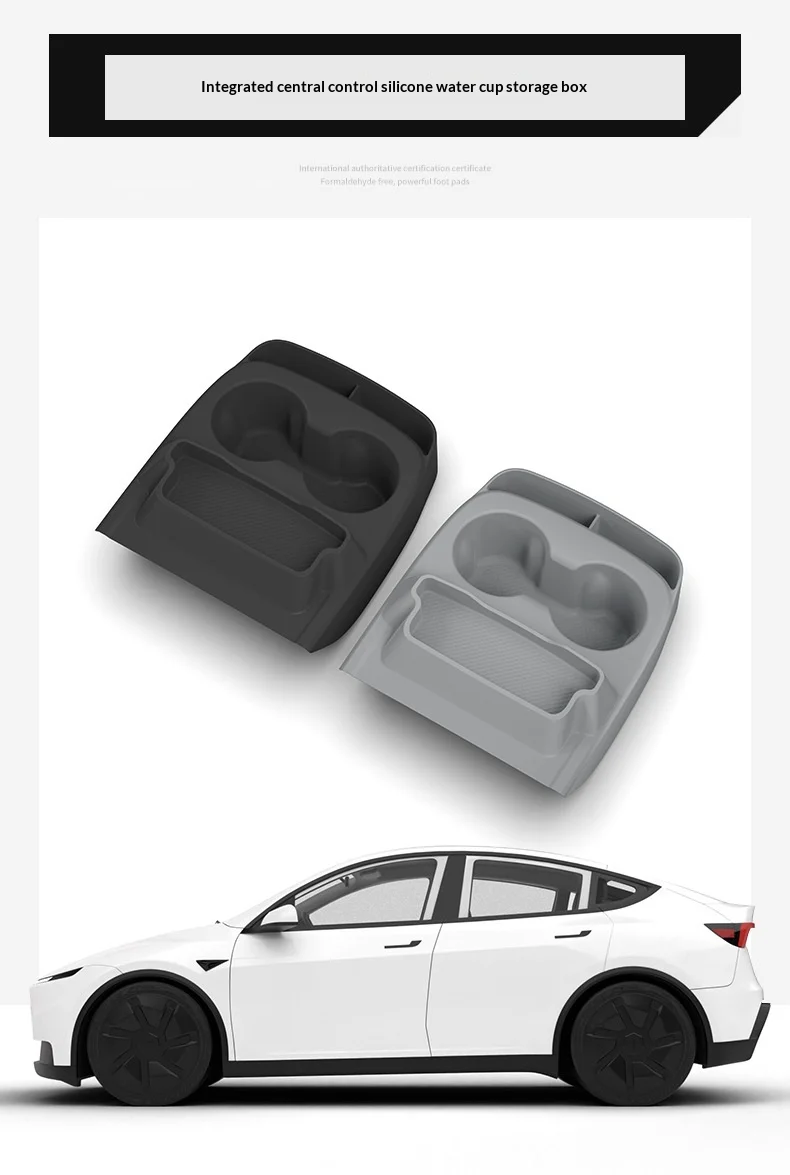 For Tesla Model Y Standard 2025+ Upgrade Silicone Central Control Water Cup Holder Tray Storage Box Car Interior Accessories