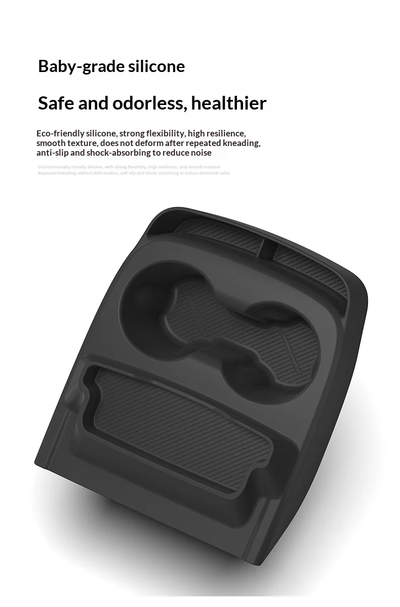 For Tesla Model Y Standard 2025+ Upgrade Silicone Central Control Water Cup Holder Tray Storage Box Car Interior Accessories