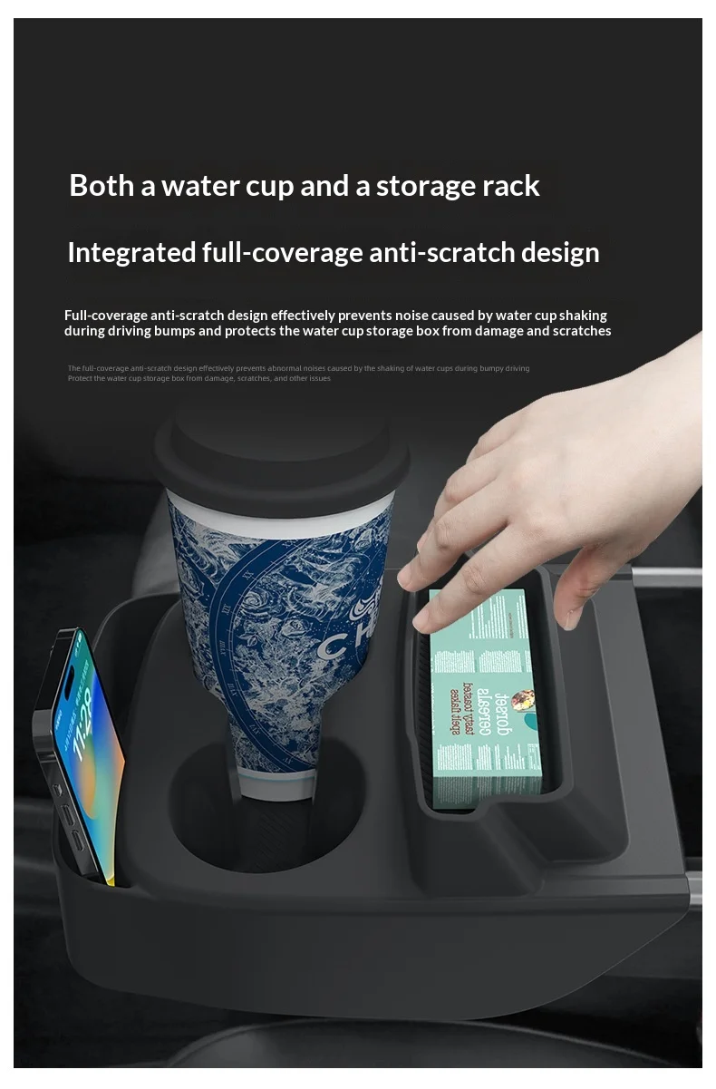 For Tesla Model Y Standard 2025+ Upgrade Silicone Central Control Water Cup Holder Tray Storage Box Car Interior Accessories