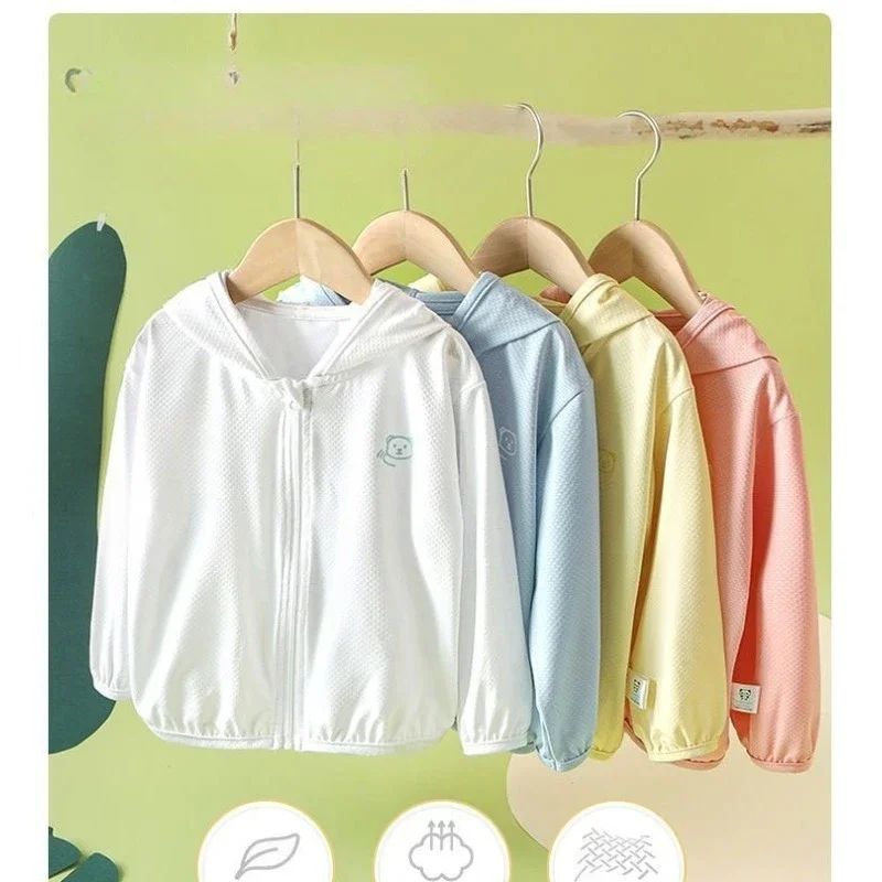 Baby Sunscreen Clothing Summer Ice Silk Breathable Coat Boys Girls Light Sunscreen UV Jacket Children's New Hooded Tops 12M-5Y