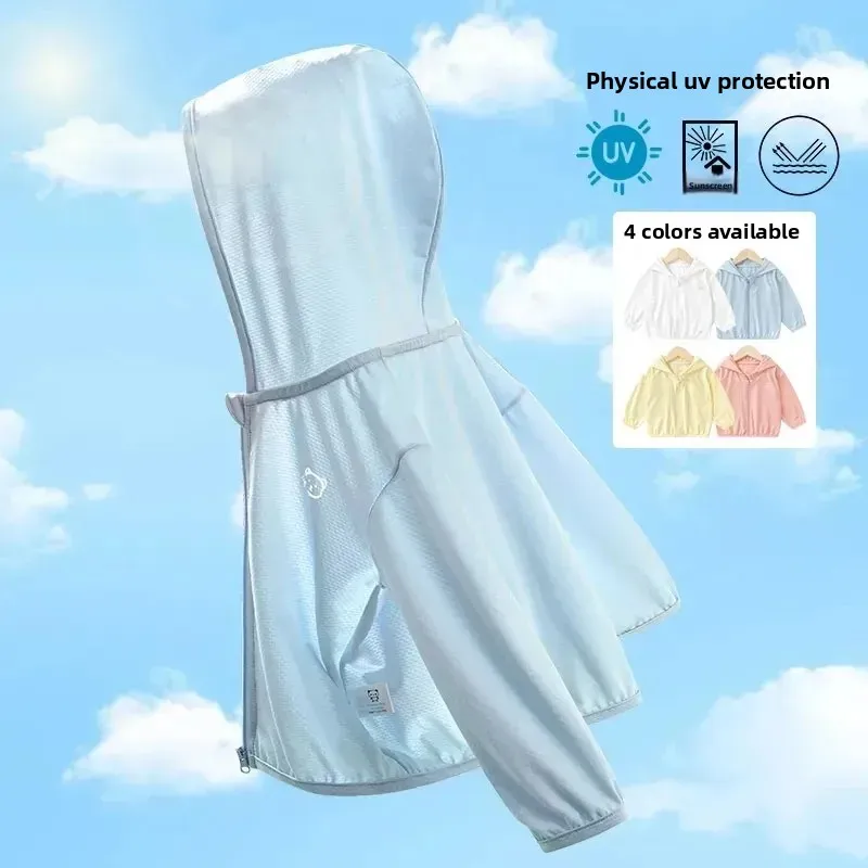 Baby Sunscreen Clothing Summer Ice Silk Breathable Coat Boys Girls Light Sunscreen UV Jacket Children's New Hooded Tops 12M-5Y