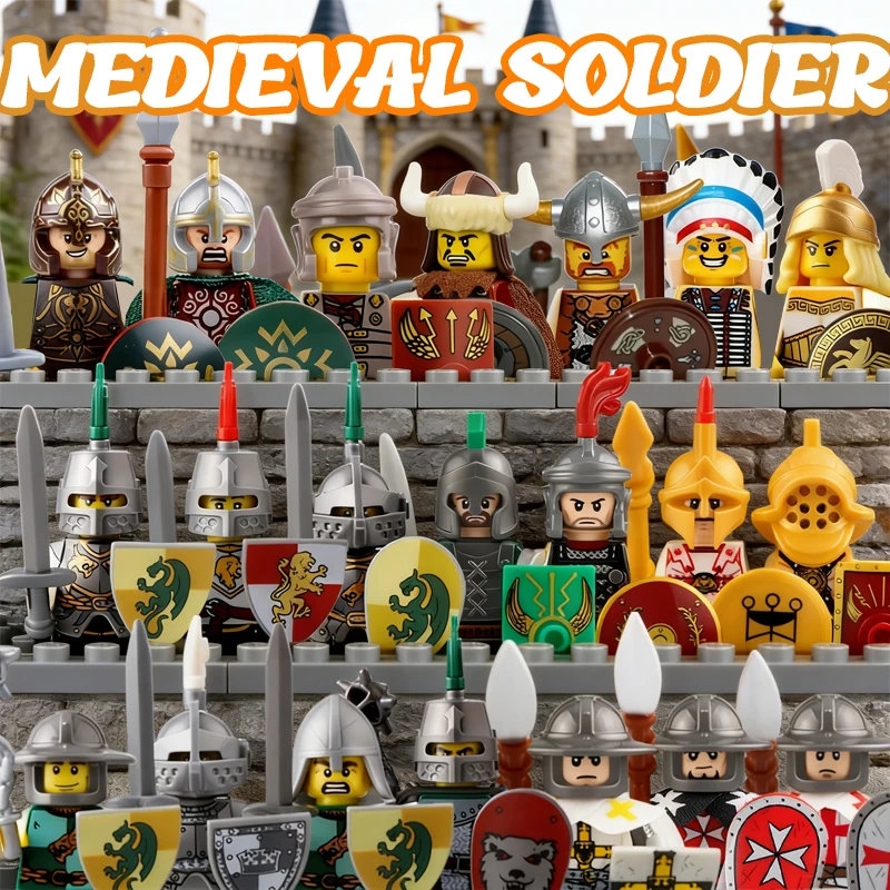 Medieval Castle Soldier Figures Building Blocks Military Roman Empire Knight Guard Heavy Cavalry Infantry Warrior Bricks Toy Boy