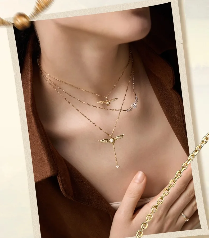 New Harry Golden Snitch Necklace Fashion Gold Alloy Angel Wings Pendant Suitable for Women and Girls Jewelry Gifts
