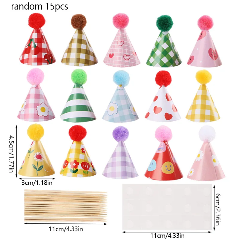 15Pcs/set Mini Birthday Hat Cake Toppers for Wedding Birthday Party Dessert Cake Decoration Baby Shower Cupcake Topper Christmas