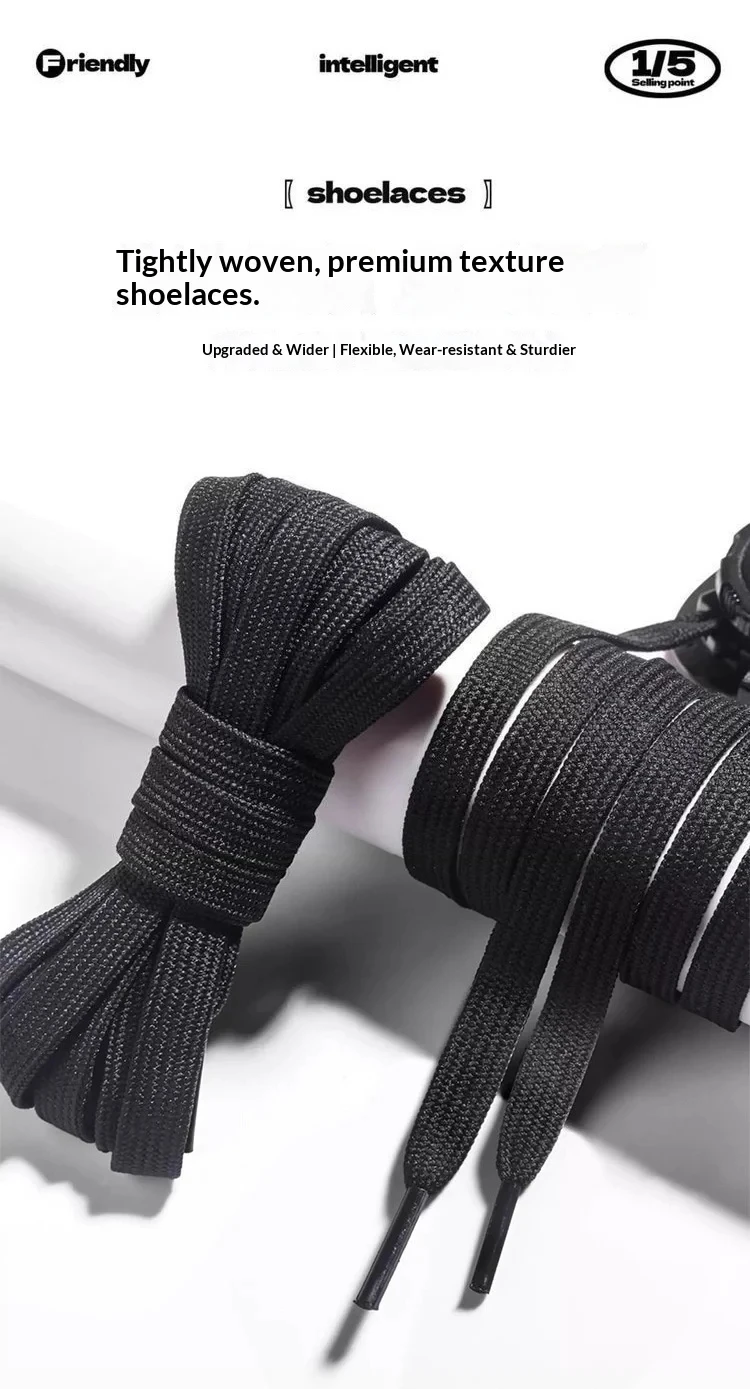 New 1 Pair Automatic Flat Shoe Laces Casual Shoes Sneakers No Tie Shoelaces Black White Swivel Buckle Shoelace for Adults Kids