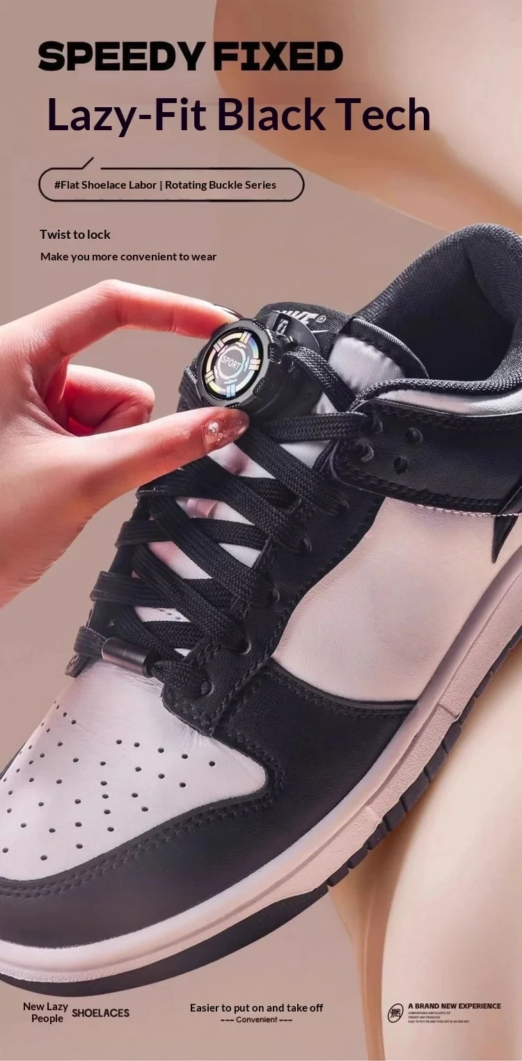 New 1 Pair Automatic Flat Shoe Laces Casual Shoes Sneakers No Tie Shoelaces Black White Swivel Buckle Shoelace for Adults Kids
