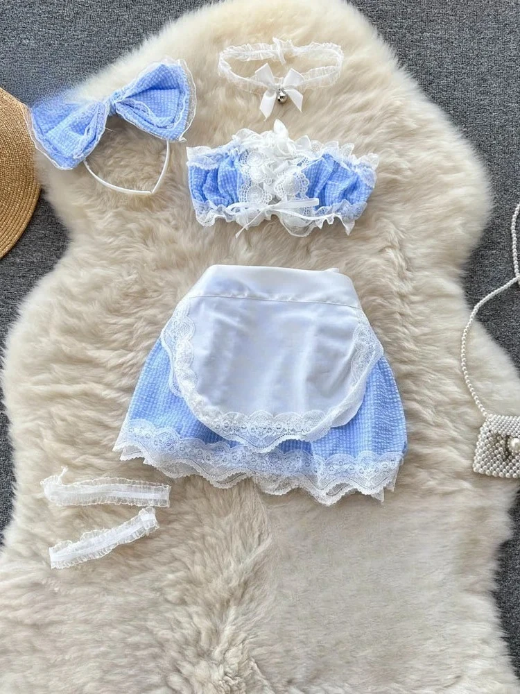 Women's Sexy Bow Lace-Up Sensual Dress Set Fashion Uniform - Trendy Comfortable Dress Ensemble for Adults New