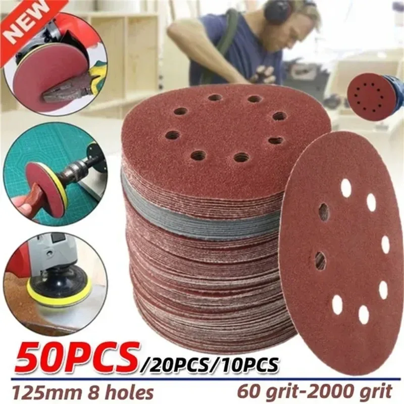 5 Inch Sanding Discs, 40 80 120 180 240 320 400 600 800 Grit Hook and Loop Sandpaper for Random Orbital Sander
