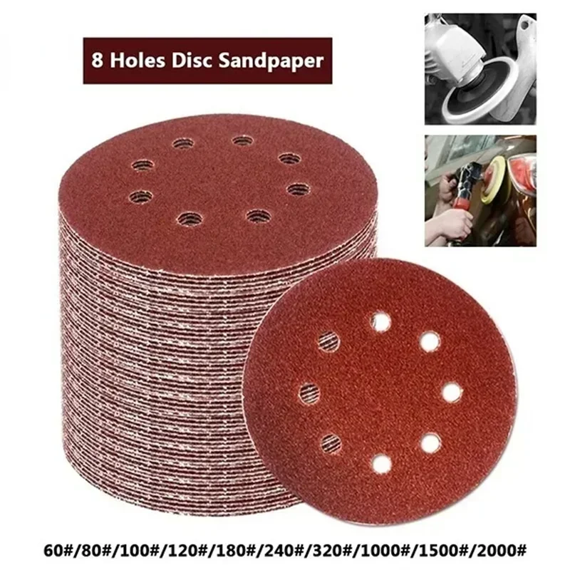5 Inch Sanding Discs, 40 80 120 180 240 320 400 600 800 Grit Hook and Loop Sandpaper for Random Orbital Sander