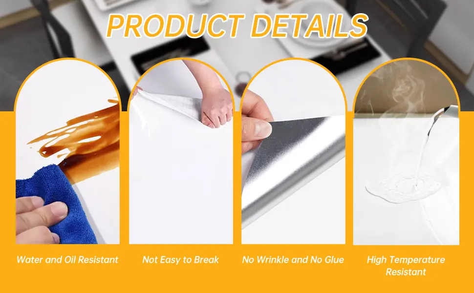 Glossy White Self-Adhesive Wallpaper Waterproof Oil-Proof PVC Cabinet Sticker Furniture Renovation Film for Kitchen