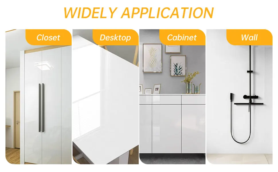 Glossy White Self-Adhesive Wallpaper Waterproof Oil-Proof PVC Cabinet Sticker Furniture Renovation Film for Kitchen