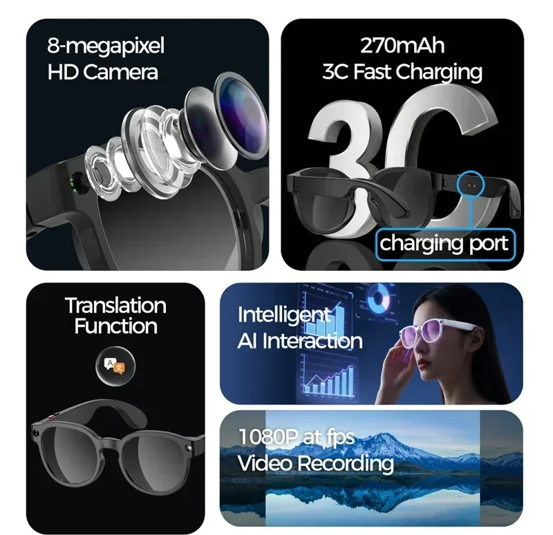 Lenovo AI Smart Glasses 8MP 4K HD Camera Shooting Image Listening To Music Conversation AI Translation Smart Glasses 2026 New
