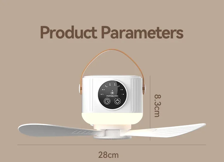 2026 New Portable Rechargeable Ceiling Fan Wireless USB Hanging Fan for Student Dorm Bed Outdoor Camping