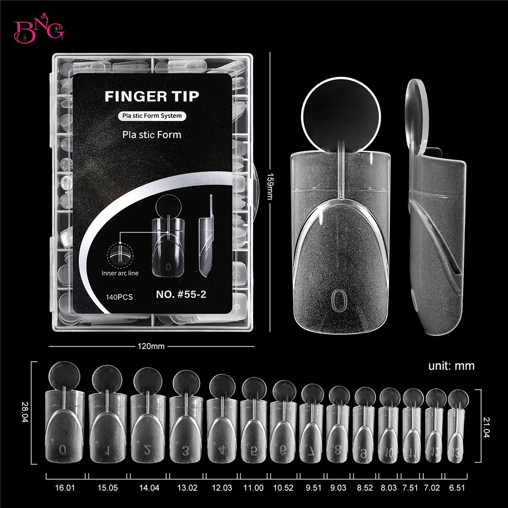 BNG 140Pcs Dual Forms with Inner Arc Line Oval Square Coffin Upper Forms for Quick French Matte Nail Molds for Nail Extensions