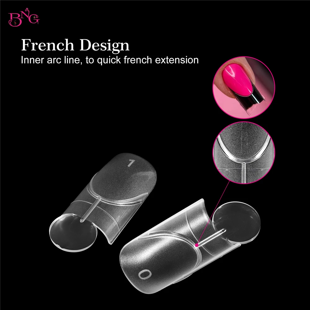 BNG 140Pcs Dual Forms with Inner Arc Line Oval Square Coffin Upper Forms for Quick French Matte Nail Molds for Nail Extensions