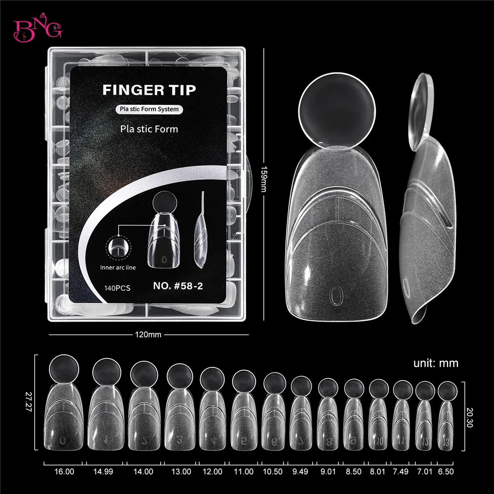 BNG 140Pcs Dual Forms with Inner Arc Line Oval Square Coffin Upper Forms for Quick French Matte Nail Molds for Nail Extensions