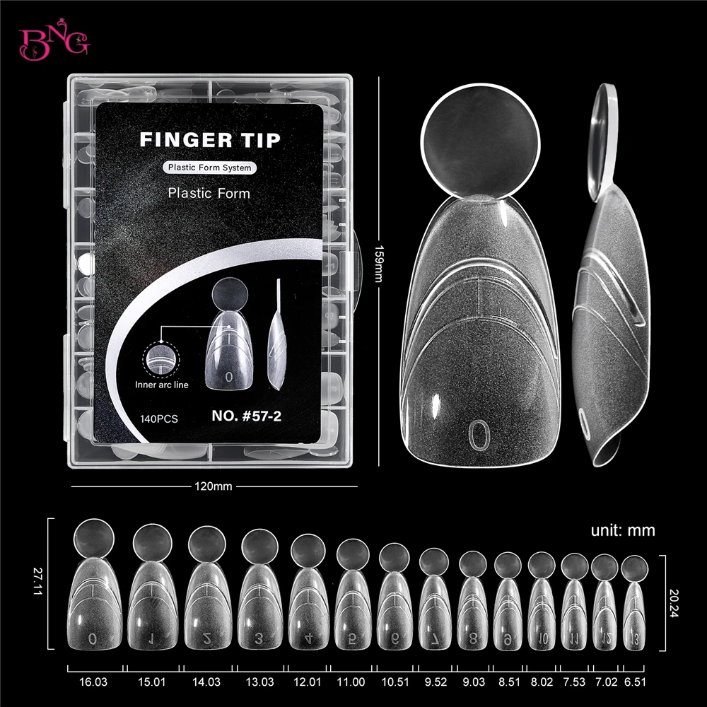 BNG 140Pcs Dual Forms with Inner Arc Line Oval Square Coffin Upper Forms for Quick French Matte Nail Molds for Nail Extensions