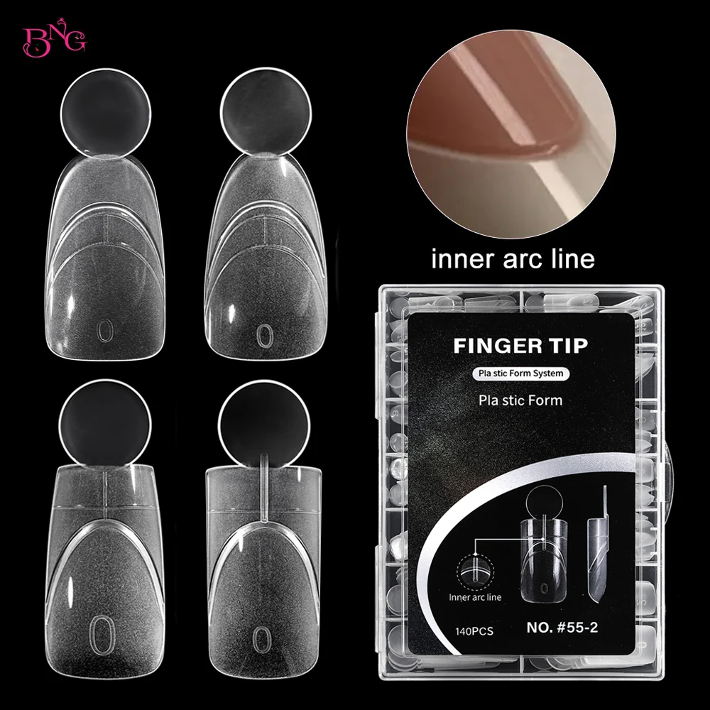 BNG 140Pcs Dual Forms with Inner Arc Line Oval Square Coffin Upper Forms for Quick French Matte Nail Molds for Nail Extensions