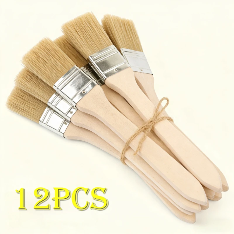 1/5/10/12/20/24 Pig Mane Brushes Suitable for Art Handicrafts Plastering Painting Glue Application Wooden Handles Brushes Brushe