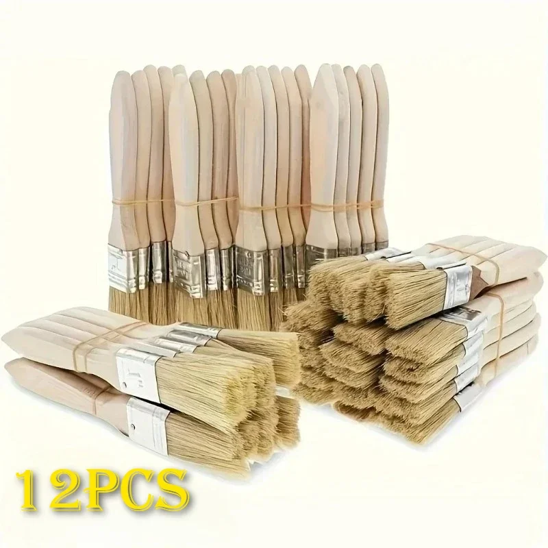 1/5/10/12/20/24 Pig Mane Brushes Suitable for Art Handicrafts Plastering Painting Glue Application Wooden Handles Brushes Brushe