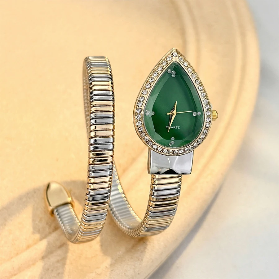 Elegant Ladies' Water-Drop Headed Watch with Snake-Shaped Band
