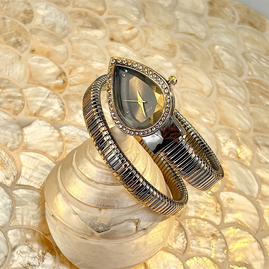Elegant Ladies' Water-Drop Headed Watch with Snake-Shaped Band
