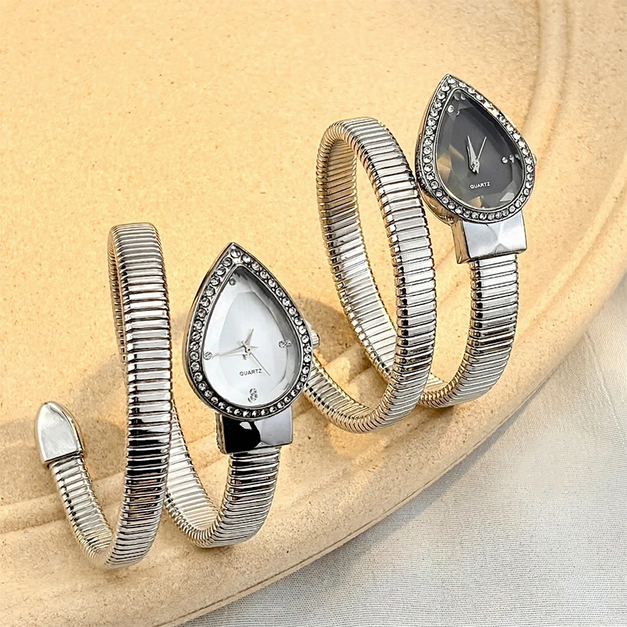 Elegant Ladies' Water-Drop Headed Watch with Snake-Shaped Band