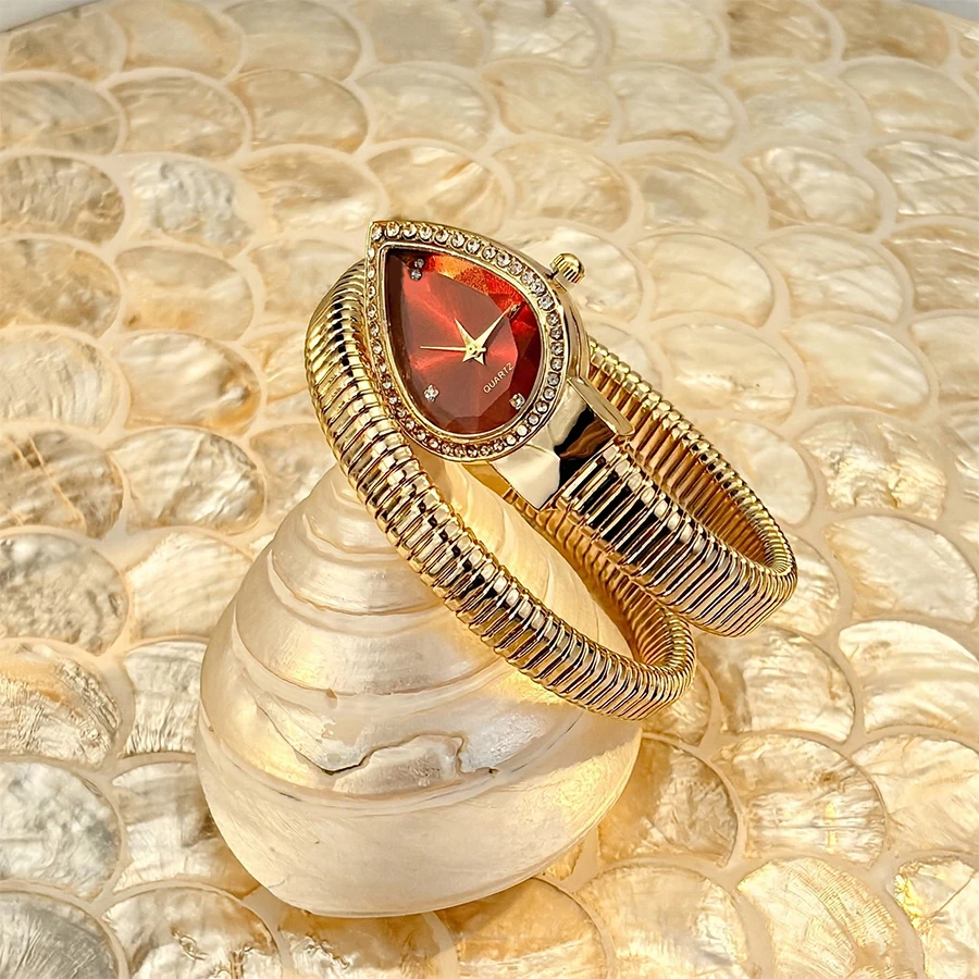 Elegant Ladies' Water-Drop Headed Watch with Snake-Shaped Band