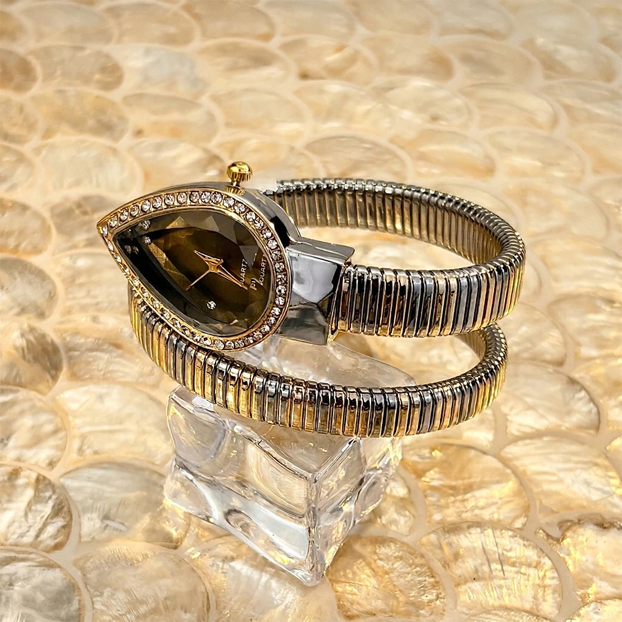 Elegant Ladies' Water-Drop Headed Watch with Snake-Shaped Band