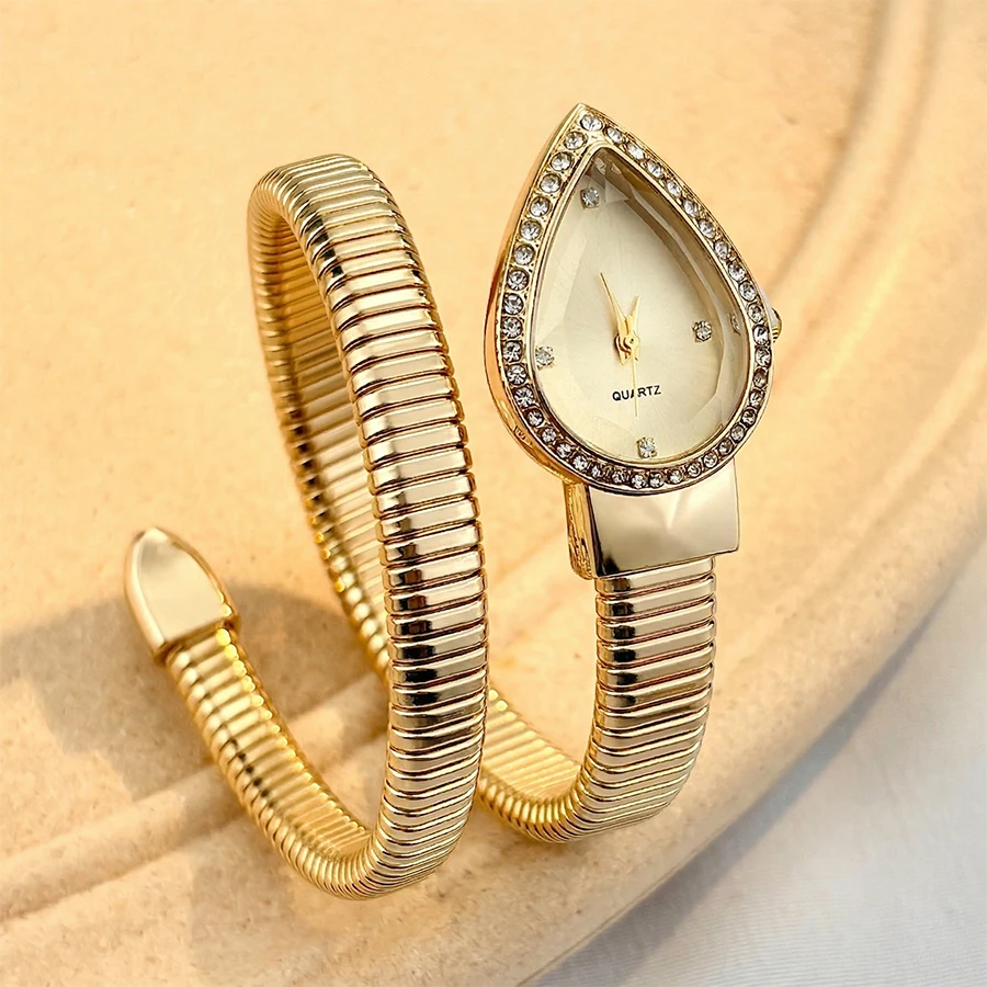 Elegant Ladies' Water-Drop Headed Watch with Snake-Shaped Band