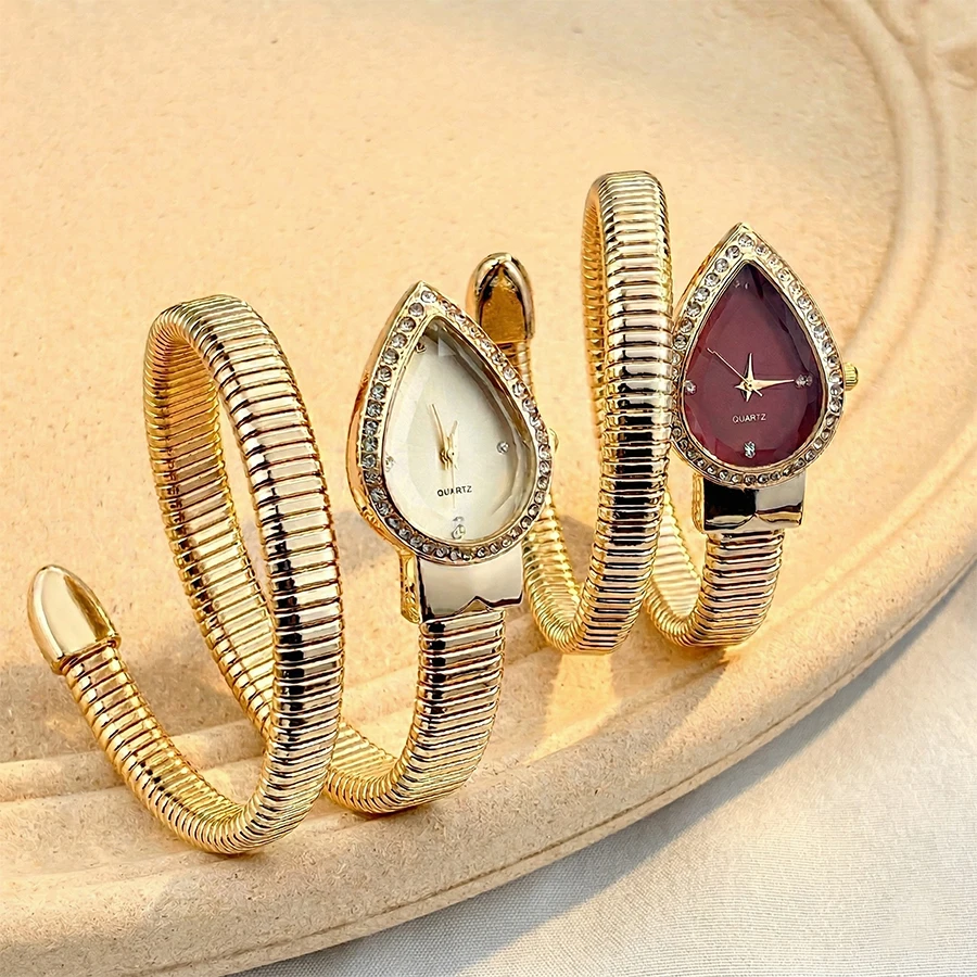 Elegant Ladies' Water-Drop Headed Watch with Snake-Shaped Band