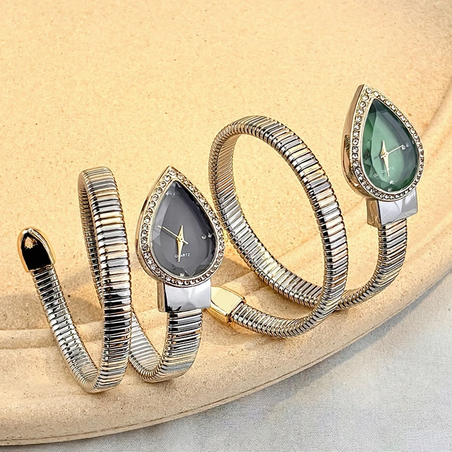 Elegant Ladies' Water-Drop Headed Watch with Snake-Shaped Band