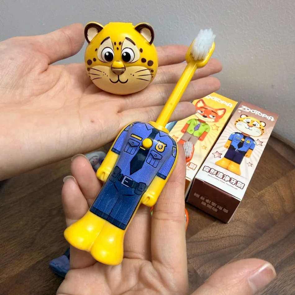 Disney Zootopia Scalable Toothbrush Cute Nick Judy Anime Figures Transformable Soft Bristled Toothbrush Fine Bristled Kids Gifts