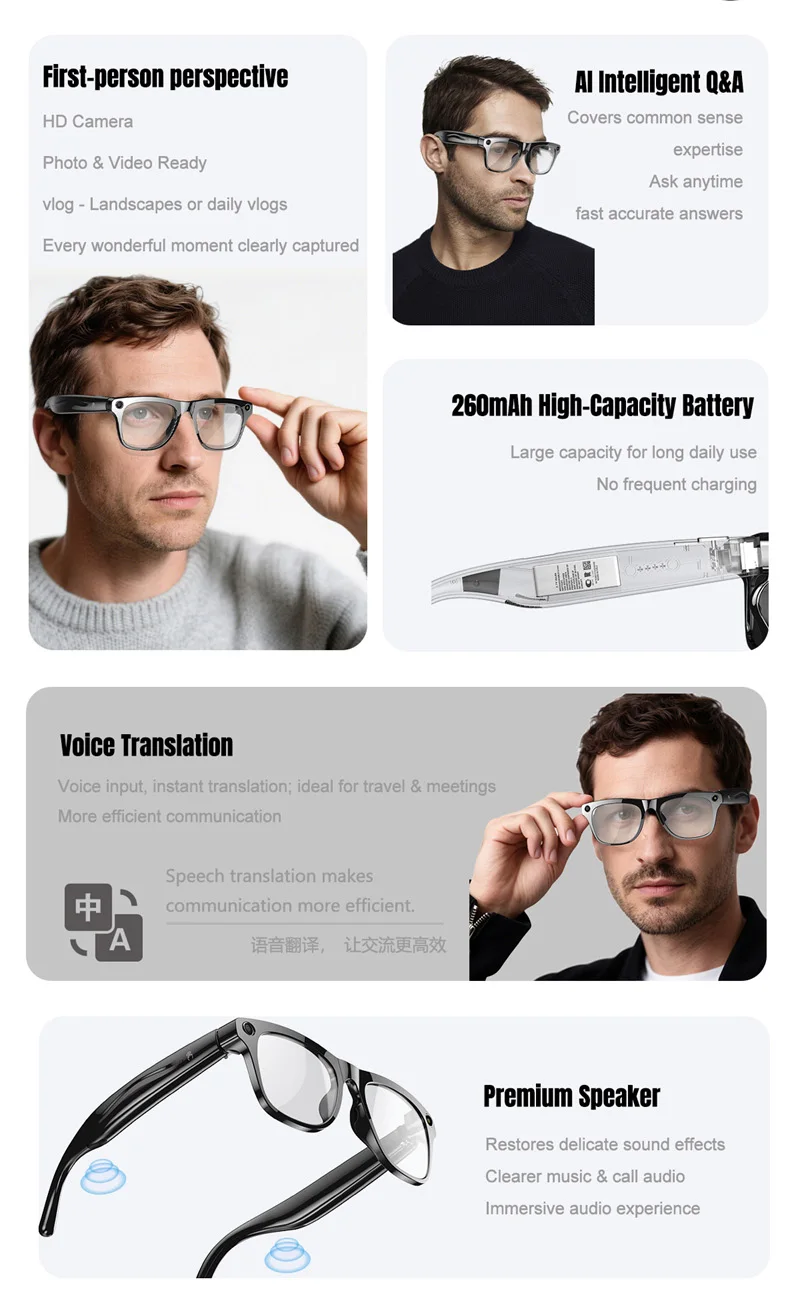 2026 New 6K HD Color Changing AI Smart Glasses Chat GPT 100MP Camera Bluetooth Call Voice Assistant Control Motorcycle Goggles