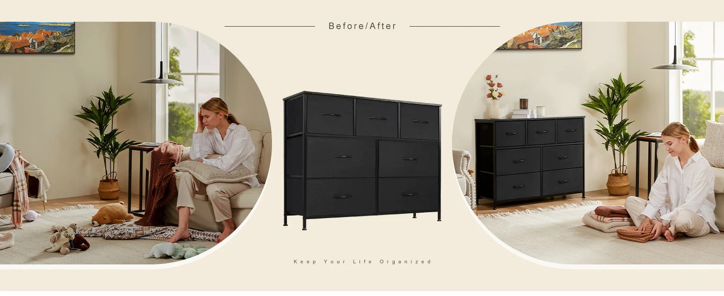 JHK Desser For Bedroom With 7 Fabric Drawers Organizer Storage Closet Chest Clothes For Living Room Display Cabinet Of Furniture