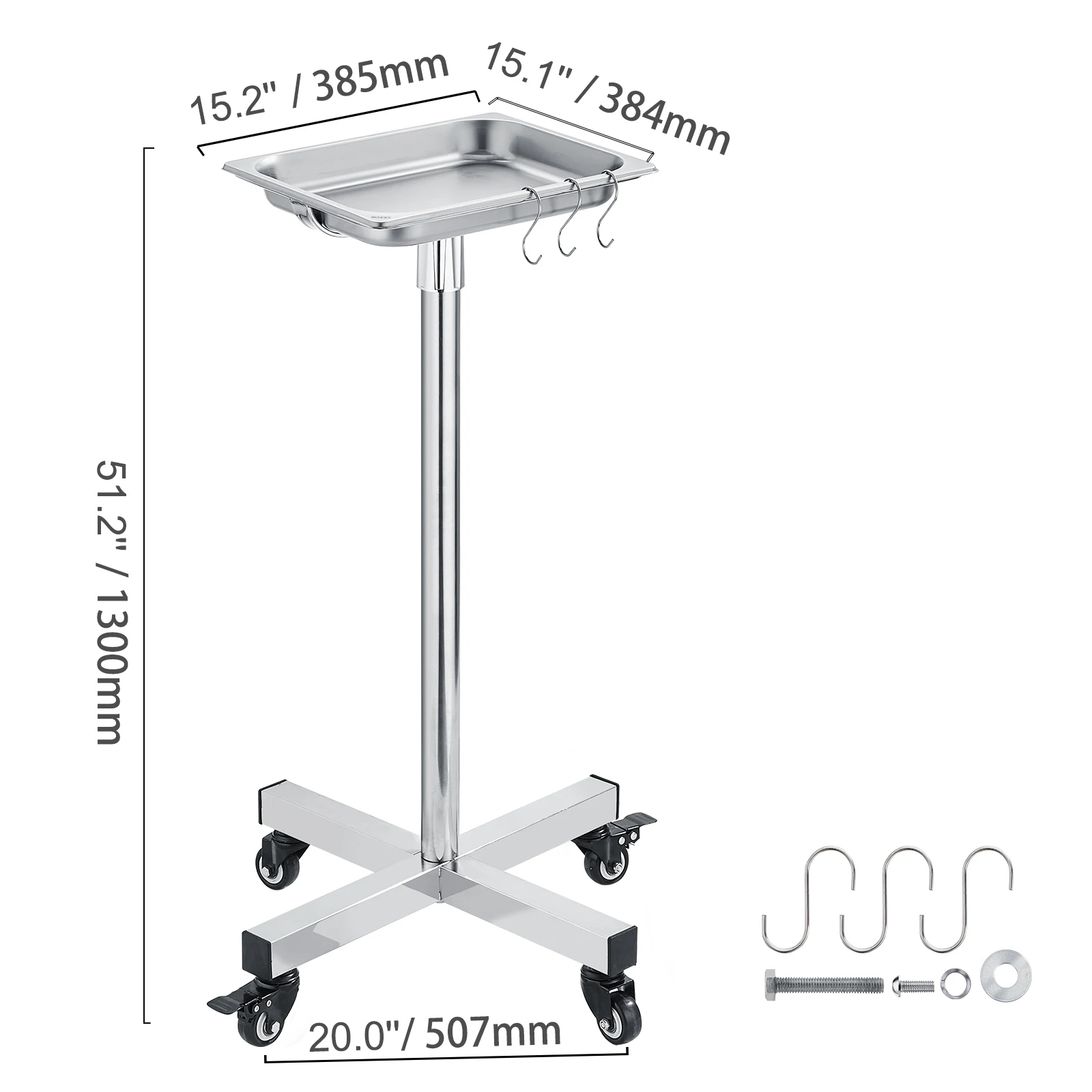 SucceBuy Stainless Steel Cart 3/2/1 Layers Lab Utility Cart Medical Cart w/ Lockable Universal Wheels for Clinic Kitchen Salon