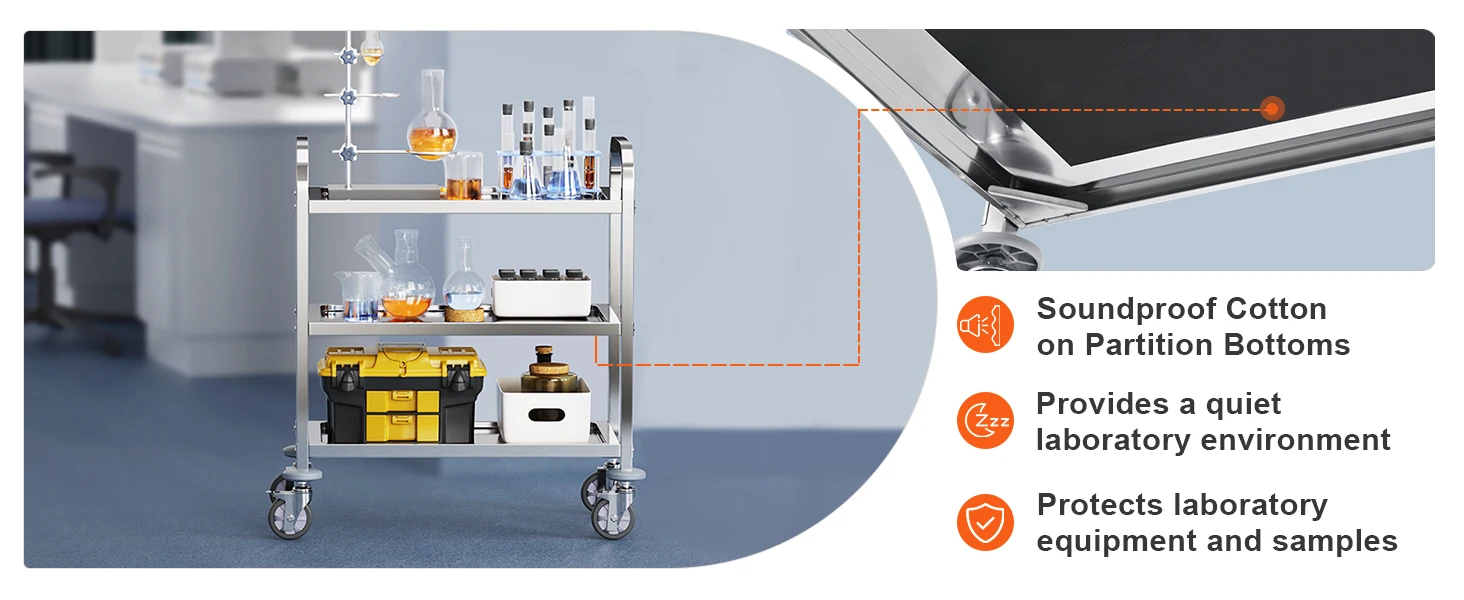 SucceBuy Stainless Steel Cart 3/2/1 Layers Lab Utility Cart Medical Cart w/ Lockable Universal Wheels for Clinic Kitchen Salon