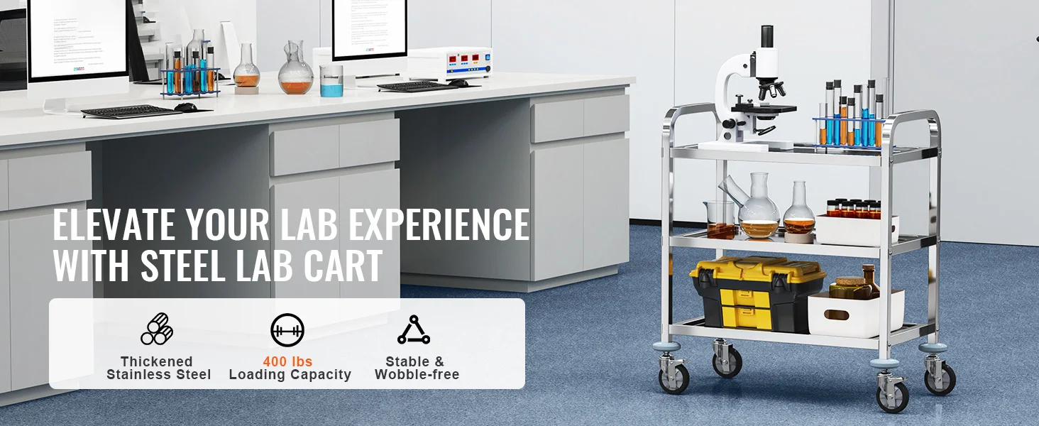 SucceBuy Stainless Steel Cart 3/2/1 Layers Lab Utility Cart Medical Cart w/ Lockable Universal Wheels for Clinic Kitchen Salon