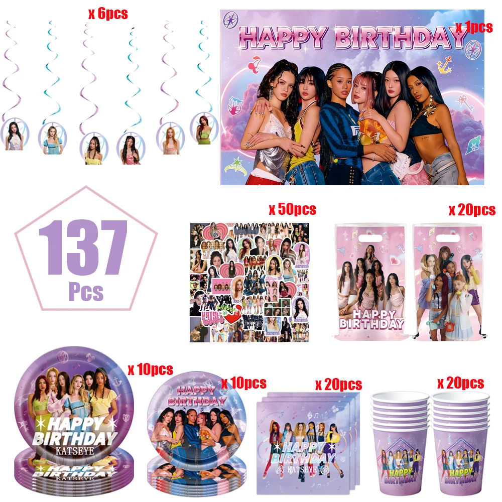 KPOP GIRL KATSEYE Party Decorative Supplies Disposable Cutlery Cup and Plate Children's Birthday Group Balloon Baby Shower