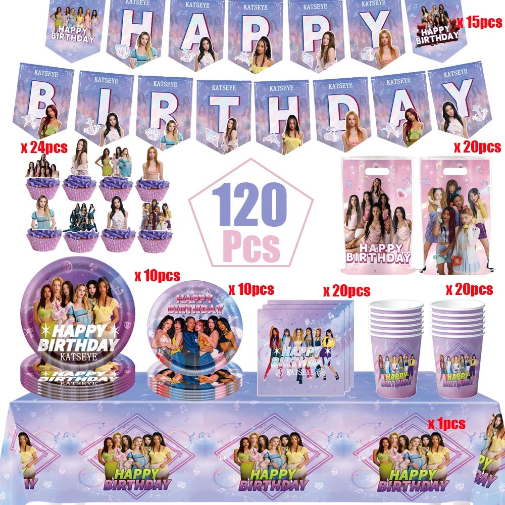 KPOP GIRL KATSEYE Party Decorative Supplies Disposable Cutlery Cup and Plate Children's Birthday Group Balloon Baby Shower