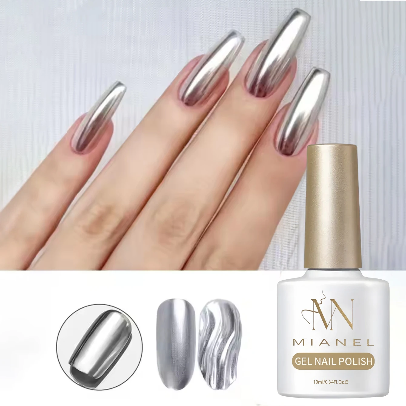 MIANEL Mirror Silver Metallic Painting Gel Nail Polish Soak Off Gel Nail Polish Silver Mirror UV Gel For Home Manicure DIY
