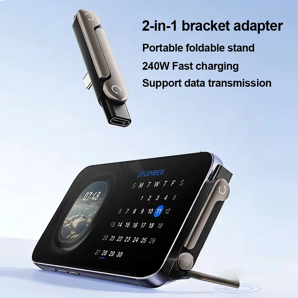 240W Liquid Silicone Type C To Type C Fast Charging Cable With Foldable Phone Stand OTG Adapter For iphone 17 16 15 Pro Samsung