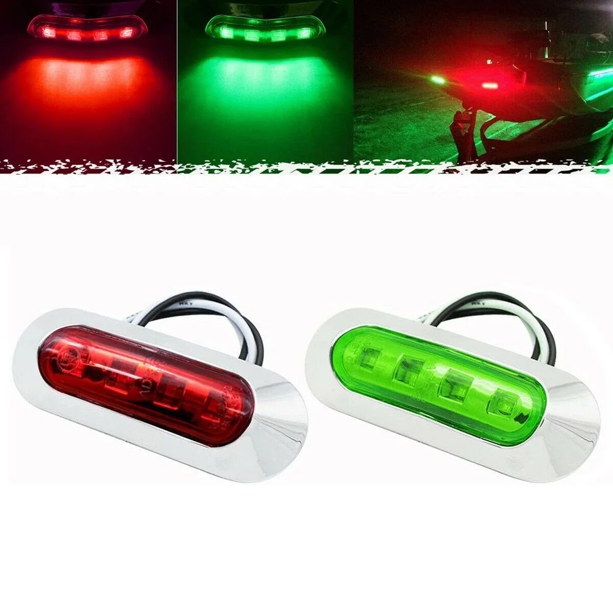  2Pcs Marine Navigation Lights Red Green LED Boat Navigation Light 12-24V Waterproof Sailing Signal Lamp Marine Yacht Light