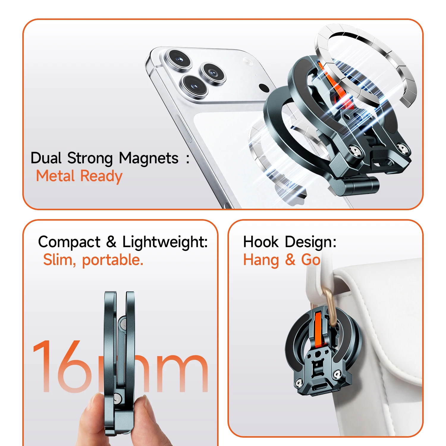 XILETU COBONE Dual-sided Magnetic Phone Stand|Slim Foldable Magsafe 1/4" Mount for iPhone 17-13 Vlog Travel Selfie Live Tripod