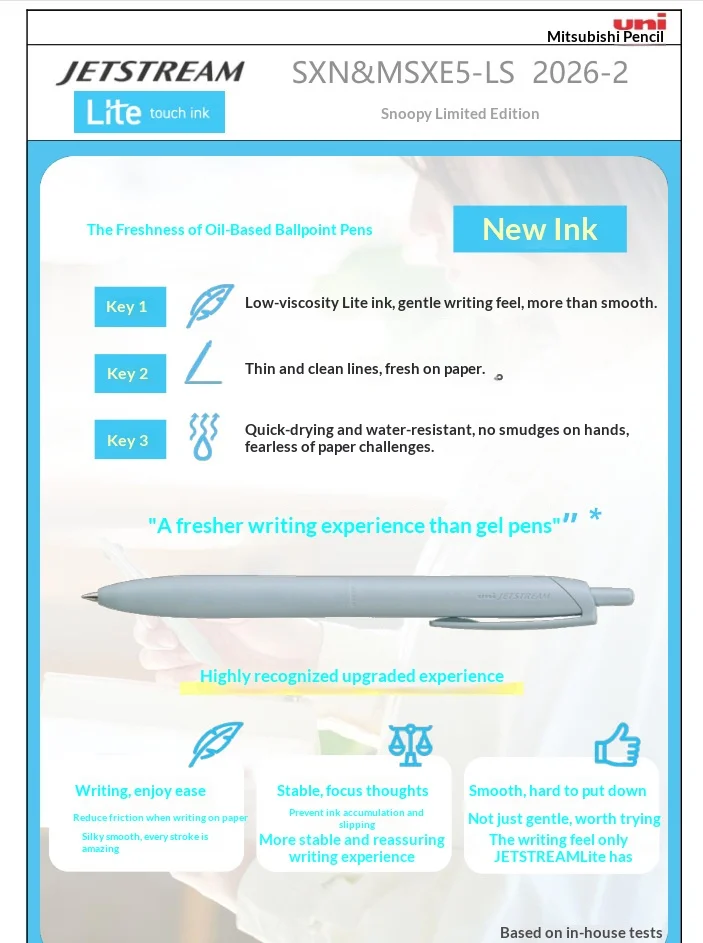 Uni JETSTREAM SXN-LS 0.5/0.7mm Assorted Colors Ballpoint Pen,Snoopy Limited Light As Feather Signing Canete ForAcademic Business