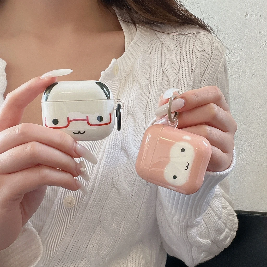 Funng Cute Glasses-wearing Little Animal Glossy Surface Earphones Protective Cover Case for AirPods 1 or 2 3 4 Pro Pro2 Pro3
