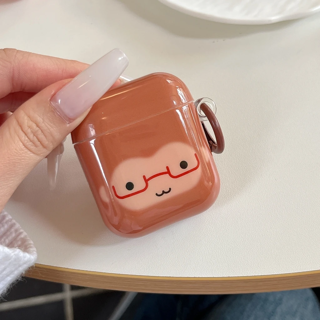 Funng Cute Glasses-wearing Little Animal Glossy Surface Earphones Protective Cover Case for AirPods 1 or 2 3 4 Pro Pro2 Pro3