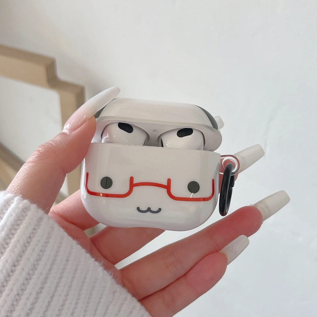 Funng Cute Glasses-wearing Little Animal Glossy Surface Earphones Protective Cover Case for AirPods 1 or 2 3 4 Pro Pro2 Pro3